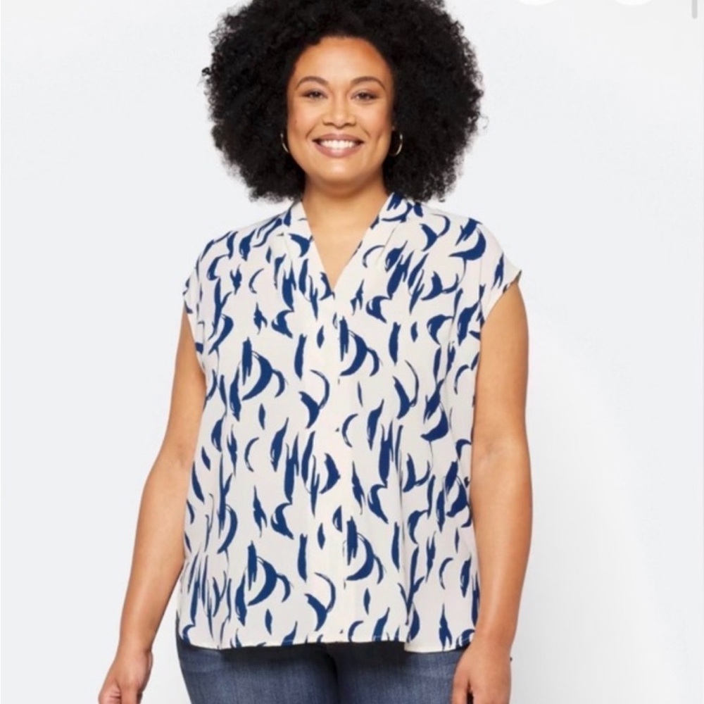 Elegant Blue and White Abstract Blouse